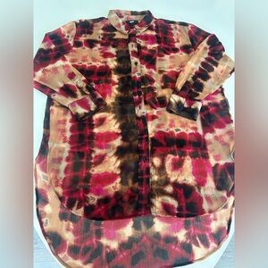 DKNY woman Red and Brown Tie-Dye Button-Down Shirt